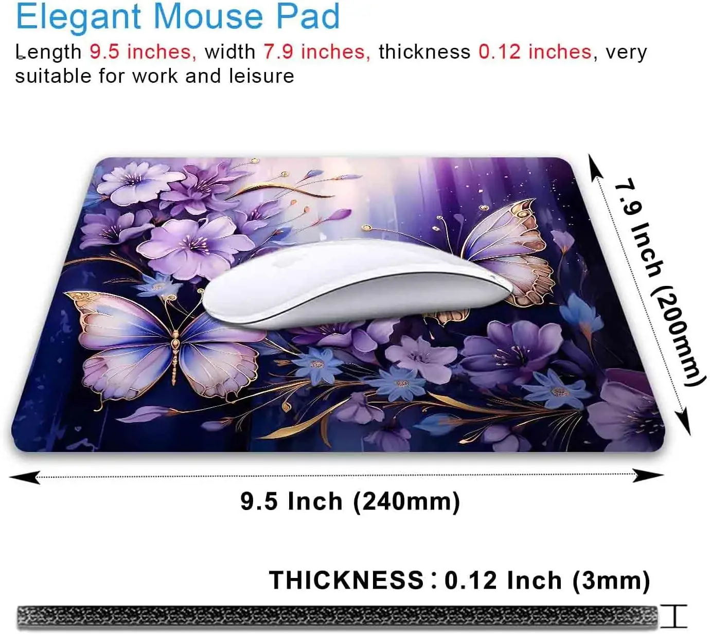 Mouse pad artisan Rectangular mouse pad cute purple gold butterfly modern flowers women girls beautiful mouse mat