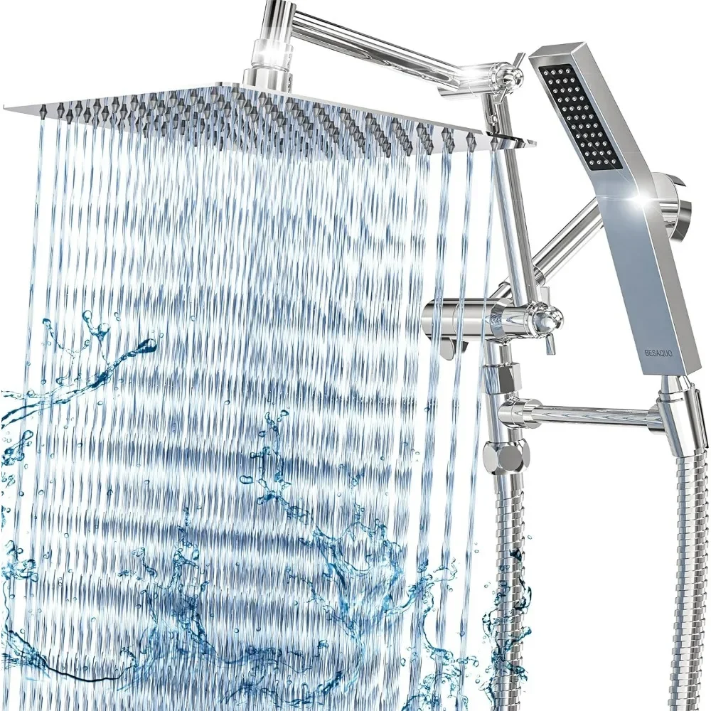 ALL METAL 10'' Powerful Rainfall Shower Head, 3 Settings Rain Shower Head with Handheld Spray, 13.7'' Adjustable Extension Arms