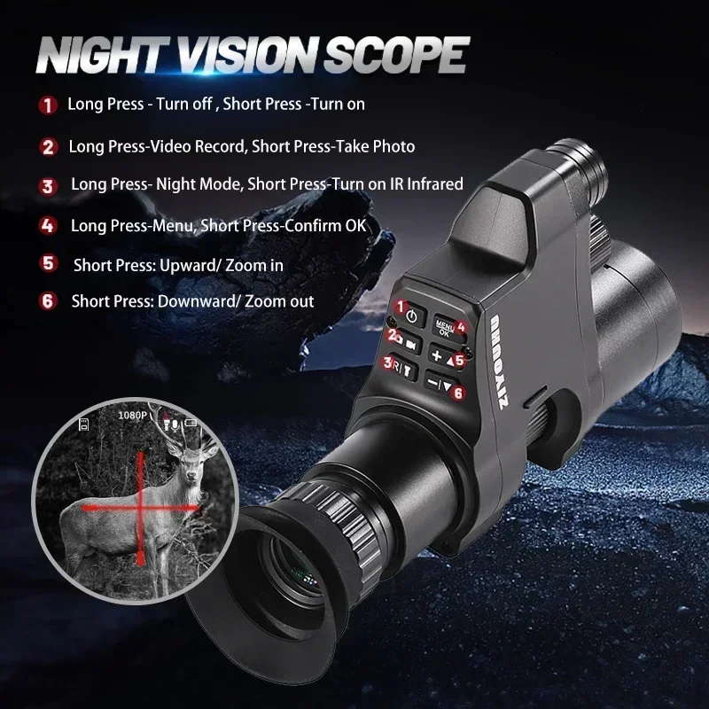 NV4A Digital Monocular Night Vision Camera, Câmera de Vídeo 1080P, Modo de Imagem Múltipla Infravermelho, Caça Visão Noturna Scope, Bateria 3400mAh