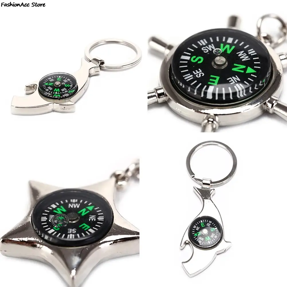 Creative Round Star Shark Shape Key Chain Glossy Alloy Compass Rudder Keychain Keyrings Best Gifts Trendy Jewelry