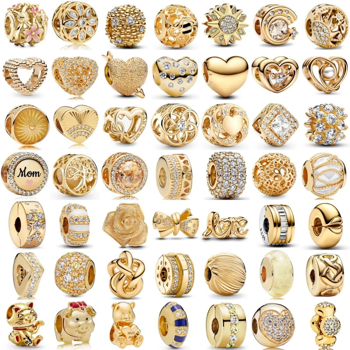 New 925 High Quality Silver Light Gold Rose  Diamond Hollow Carving Charm DIY Beads Fit For Original Bracelets Women's Jewelry