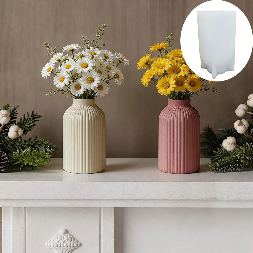 New Mould Vertical-Striped Silicone Vase Mold Instagram-Style Striped Home Decoration Floral Arrangement and Dried Flower Molds