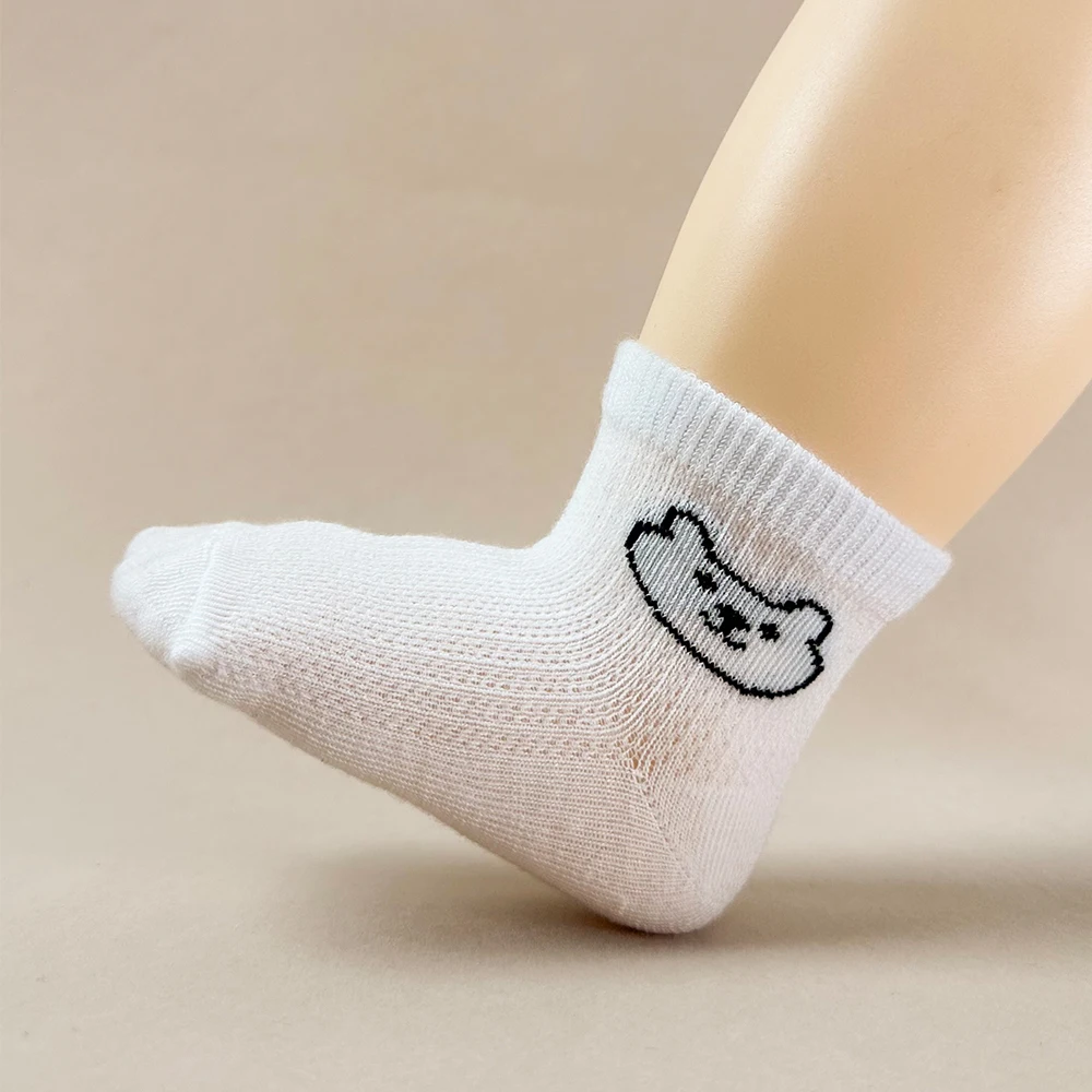 5pairs/set Infant Cartoon Solid Color Baby Socks Soft And Comfortable White Mid-Calf Socks For Daily Life