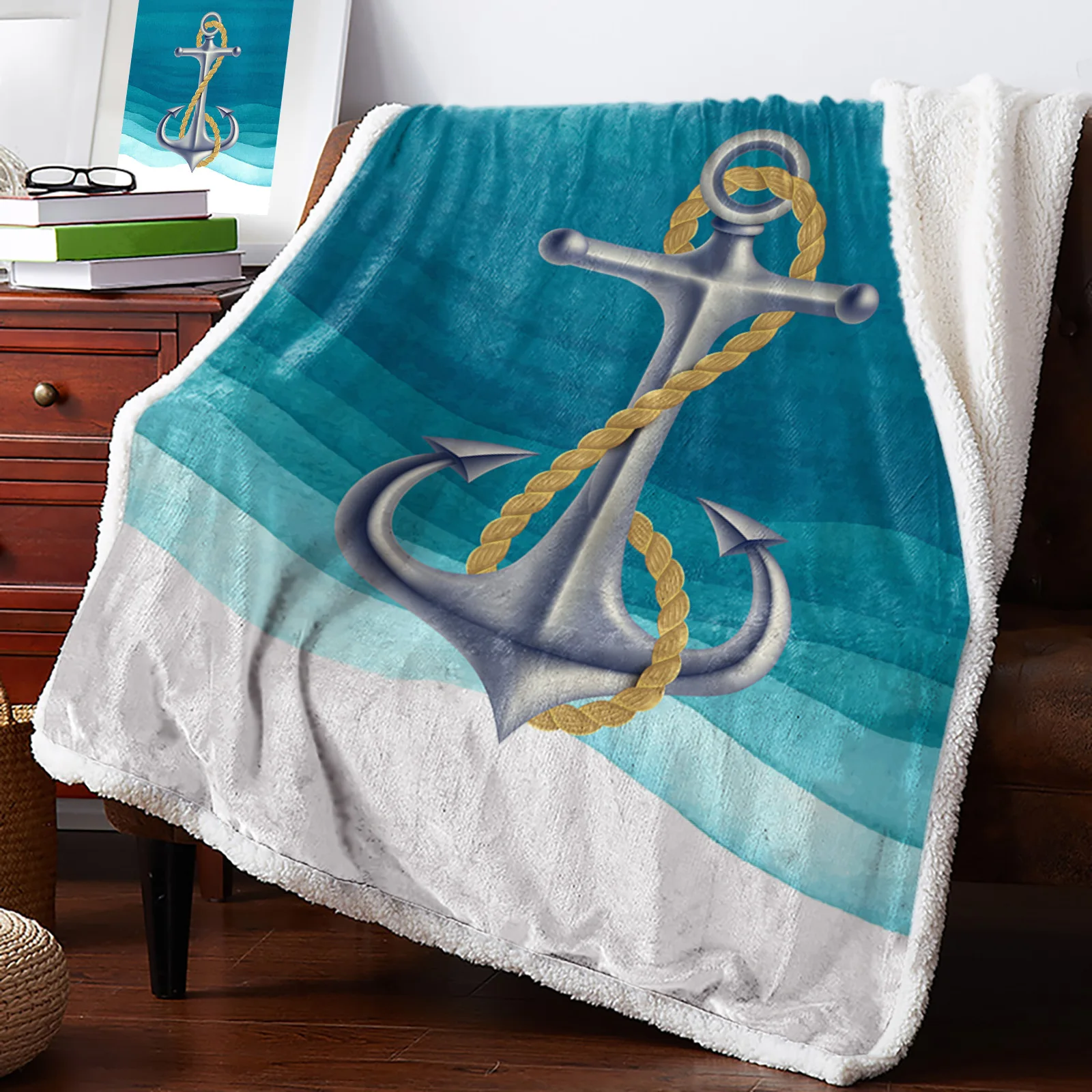 Ocean Gradient Anchor Teal Blankets Winter Warm Cashmere Blanket Office Sofa Soft Throw Blanket Kids Bed Bedspread