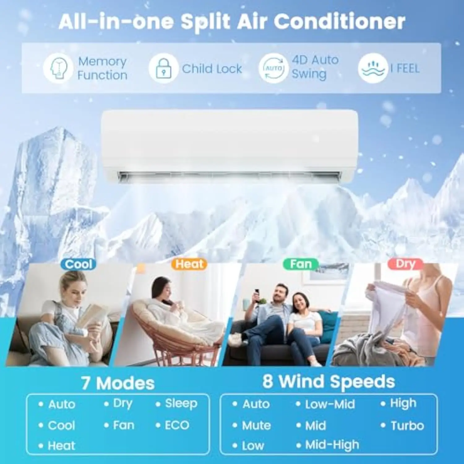 27000BTU 2 Zone Mini Split Air Conditioner & Heater, 19 SEER2 Wifi Enabled Inverter Split System AC Unit, Heat Pump, Works with