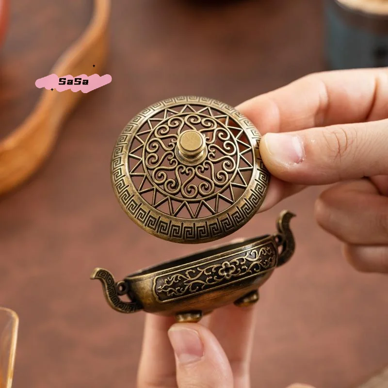 Retro Copper Incense Burner Bronze Vintage Holder Luxury Stand for Charcoal Stove Metal Incense Burner for Home Decor
