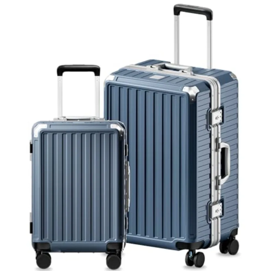 

Luggage Sets with Spinner Wheels 8010S Aluminum Frame Zipperless Polycarbonate Hard Shell Suitcase Sets ZX-Core Blue 2 Piece (2
