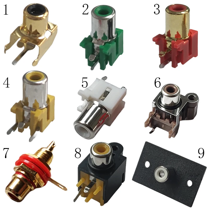 9Types 5PCS RCA Golden Silver High Quality PCB Mounting 1 Position AV Stereo Audio Video Jack RCA Female Connector One Hole