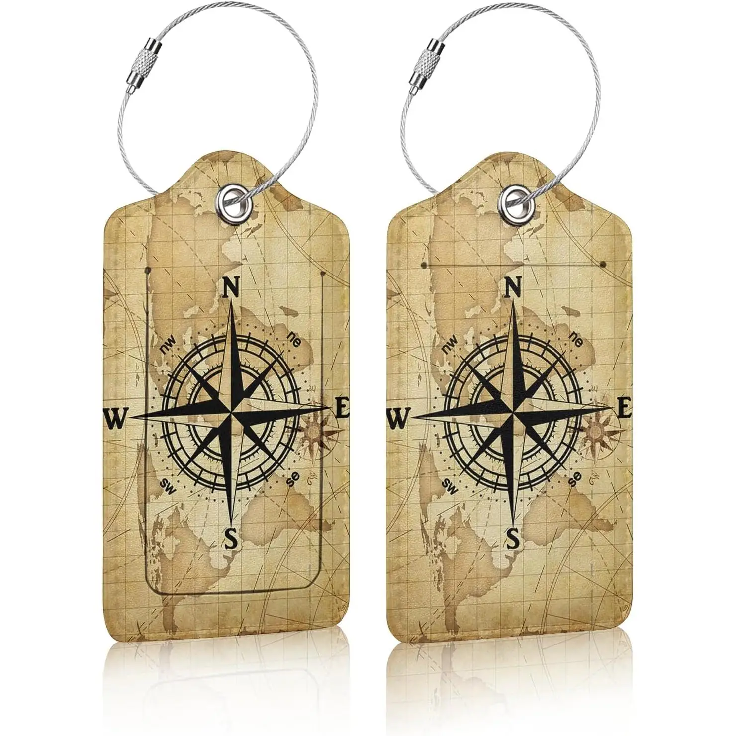 

2-упаковка багажной бирки для чемоданов, морская карта мира, компас, кожаная багажная бирка, конфиденциальная обложка, идентификационная этикетка для женщин и мужчин, путешествий