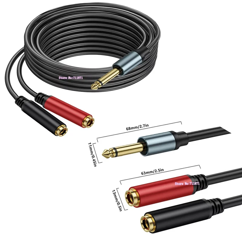더블 암컷-수컷 TS 6.35 어댑터 케이블 코드 수컷 2개 암컷 모노 6.35 연장선 와이어 TS 6.35 M F 어댑터 라인 케이블