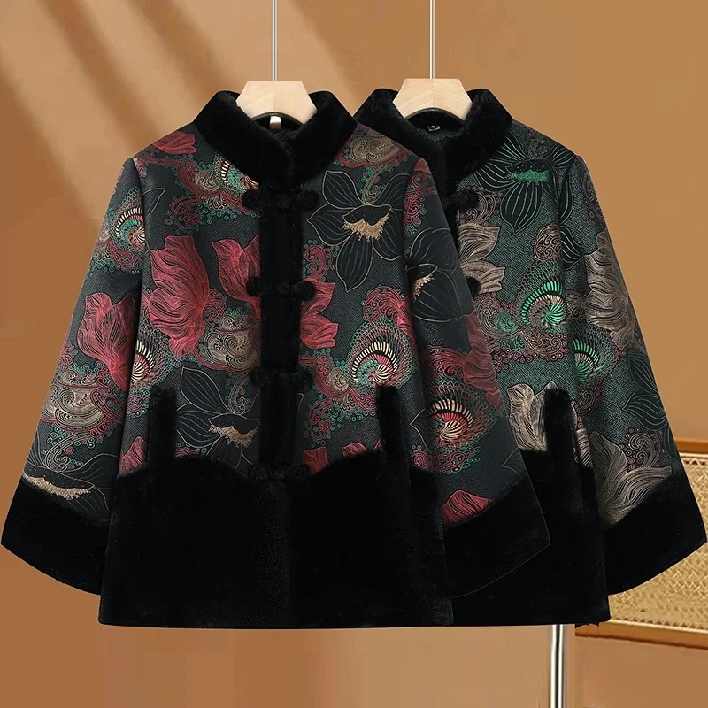 

Женская осенне-зимняя высококачественная куртка с вельветом и искусственным мехом, теплая парка для женщин среднего и старшего возраста, размер 4XL