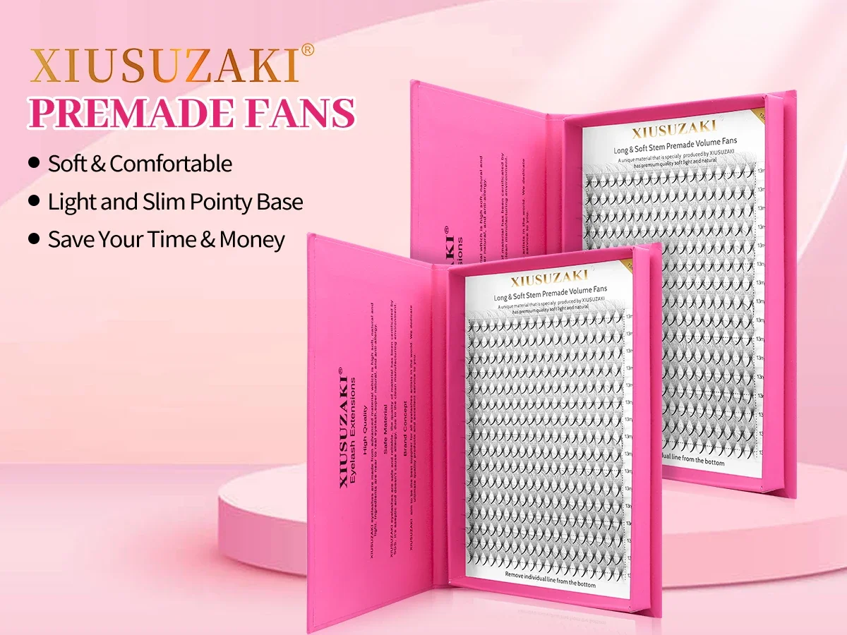 XIUSUZAKI 16 خطوط مسبقة الصنع حجم المشجعين الرموش تمديد 3D 4D 5D 6D 7D 8D 9D 10D 12D 14D 16D مدبب قاعدة الروسية رموش تكثيف