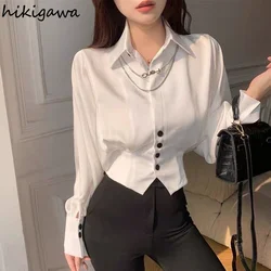 Women Blouse Korean Tops 2023 Ropa Mujer Tunic Shirts Elegant Blouses Turn Down Collar Long Sleeve Woman Shirt Chic White Blusas