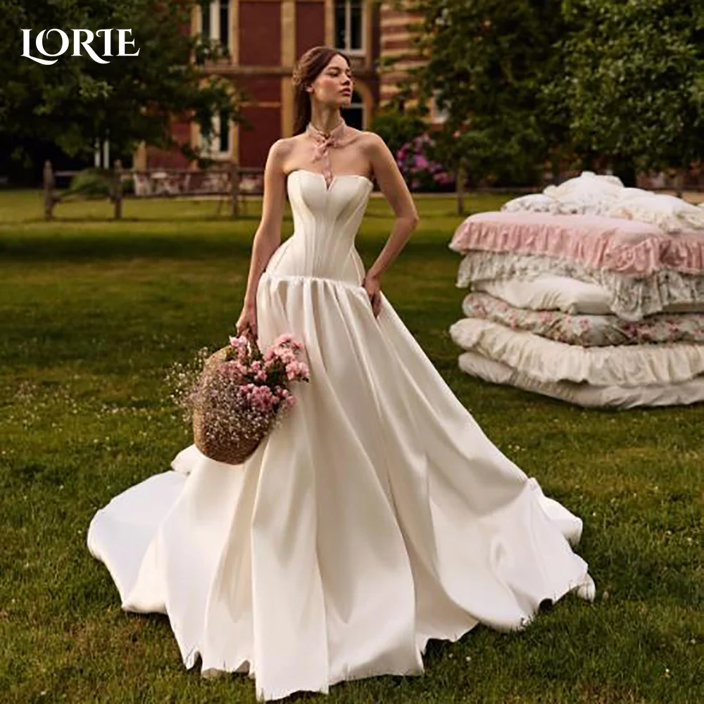 

LORIE Ball Wedding Dress Strapless Ball Pleats A-line Mermaid Bride Gown Satin Sexy Customized Corset Bride Dress Party Dress