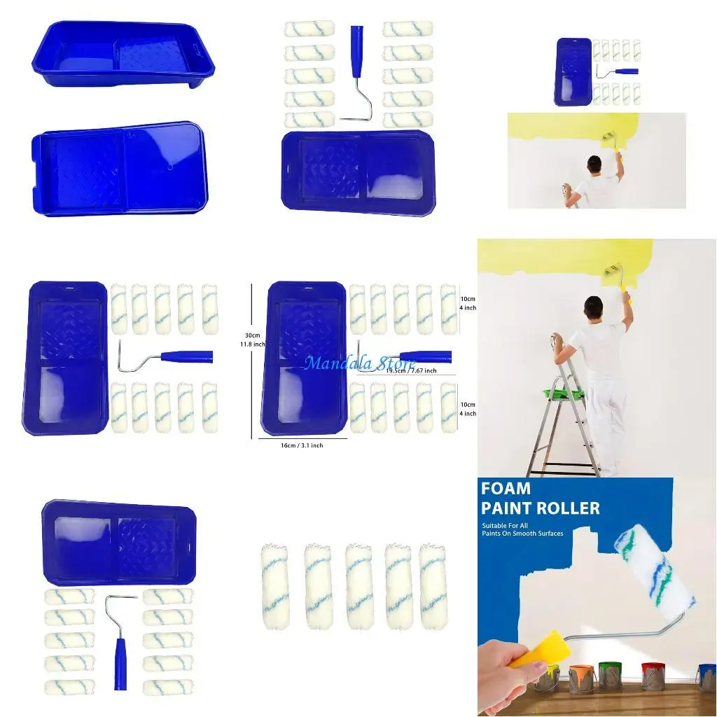 

U2JC Wall Paint Painting Tools 4inch Foams Roller Brushes for Furniture Painting