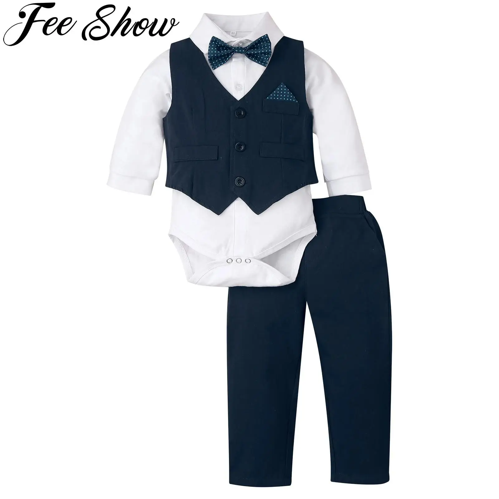 

Baby Boy Formal Clothes Suit 0-24 Months Infant Gentleman Outfits Dress Shirt+Bowtie+Vest+Pants Set Wedding Birthday Party Suits