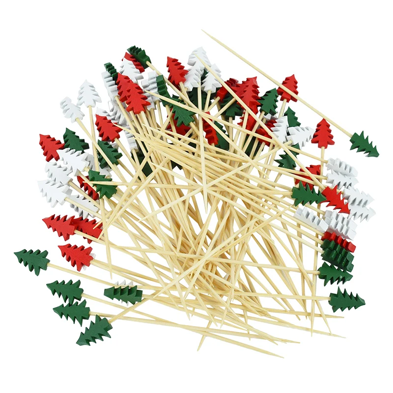 50/100Pcs Christmas Bamboo Sticks Pick Buffet Cupcake Fork Toothpick Xmas Food Picks Christmas Party Decorations Navidad 2025