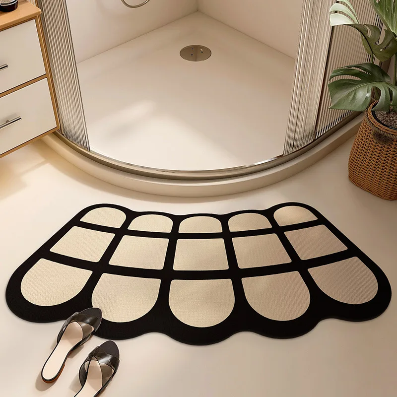 Fan Shape Toilet Bathroom Rug Shower Mat Anti-slip Diatom Mud Mat Entrance Carpet Anti-slip Curved Floor Mat