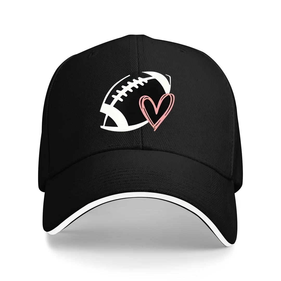 

Football Heart Design Kids Baseball Cap Youth Sports Comfortable Casual Baseball Hat Adjustable Sandwich Brim All Seasons