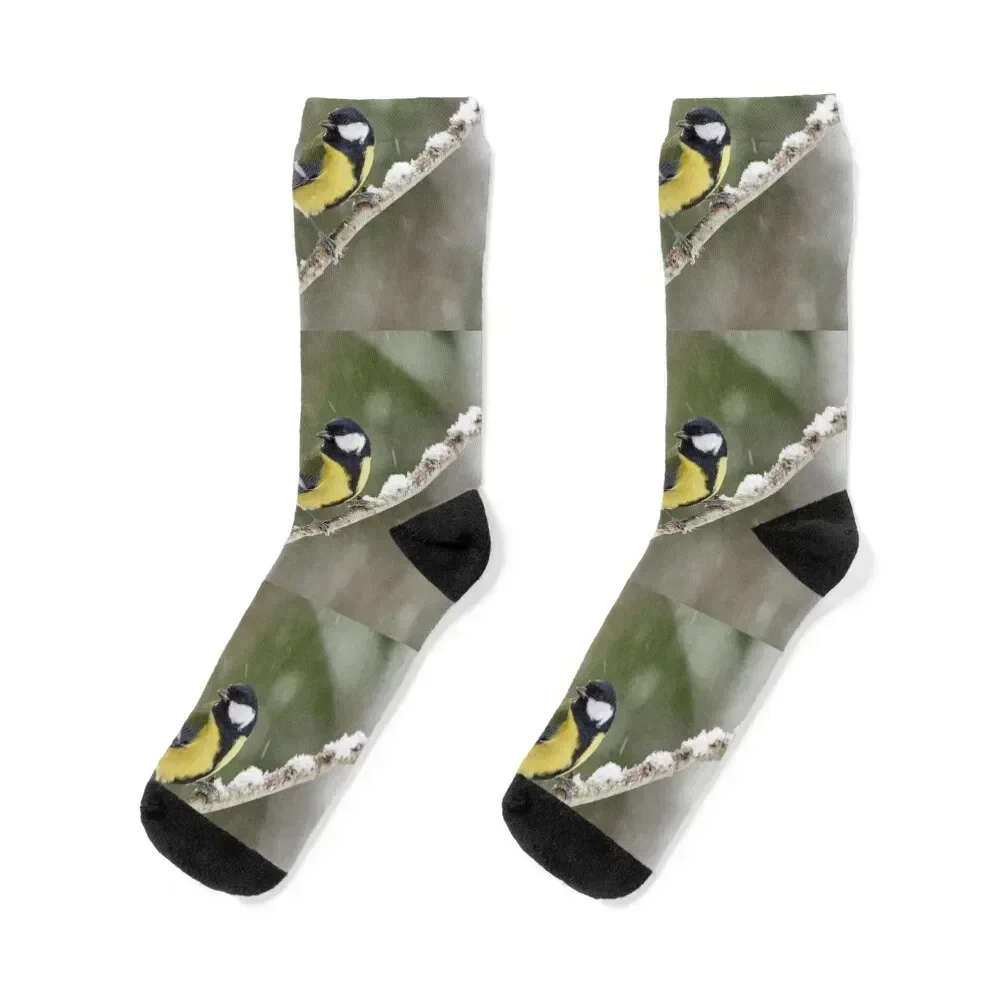 Great tit with some snow in the air Socks Crossfit essential Socks Male Women's