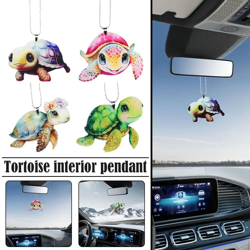 New Colorful Turtle Car Interior Pendant Auto Rearview Mirror Acrylic Hanging Pendant Double-sided Funny Tortoise Ornament