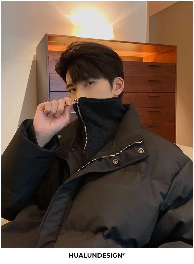 New Fake Two Piece Warm Coats Men Winter Loose Cotton-padded Jackets Men's 2026 Solid Color Pockets Overcoats C919