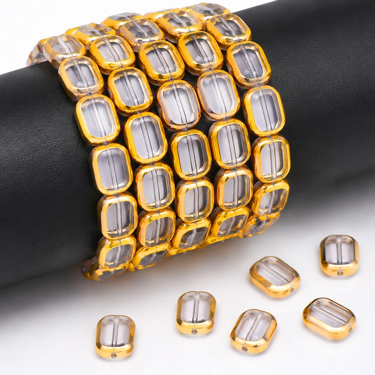 10x12mm 13/26/40Pcs Gray Curved Square Crystal Glass Loose Beads for Jewelry Making Bracelet Necklace Keychain DIY Accessories