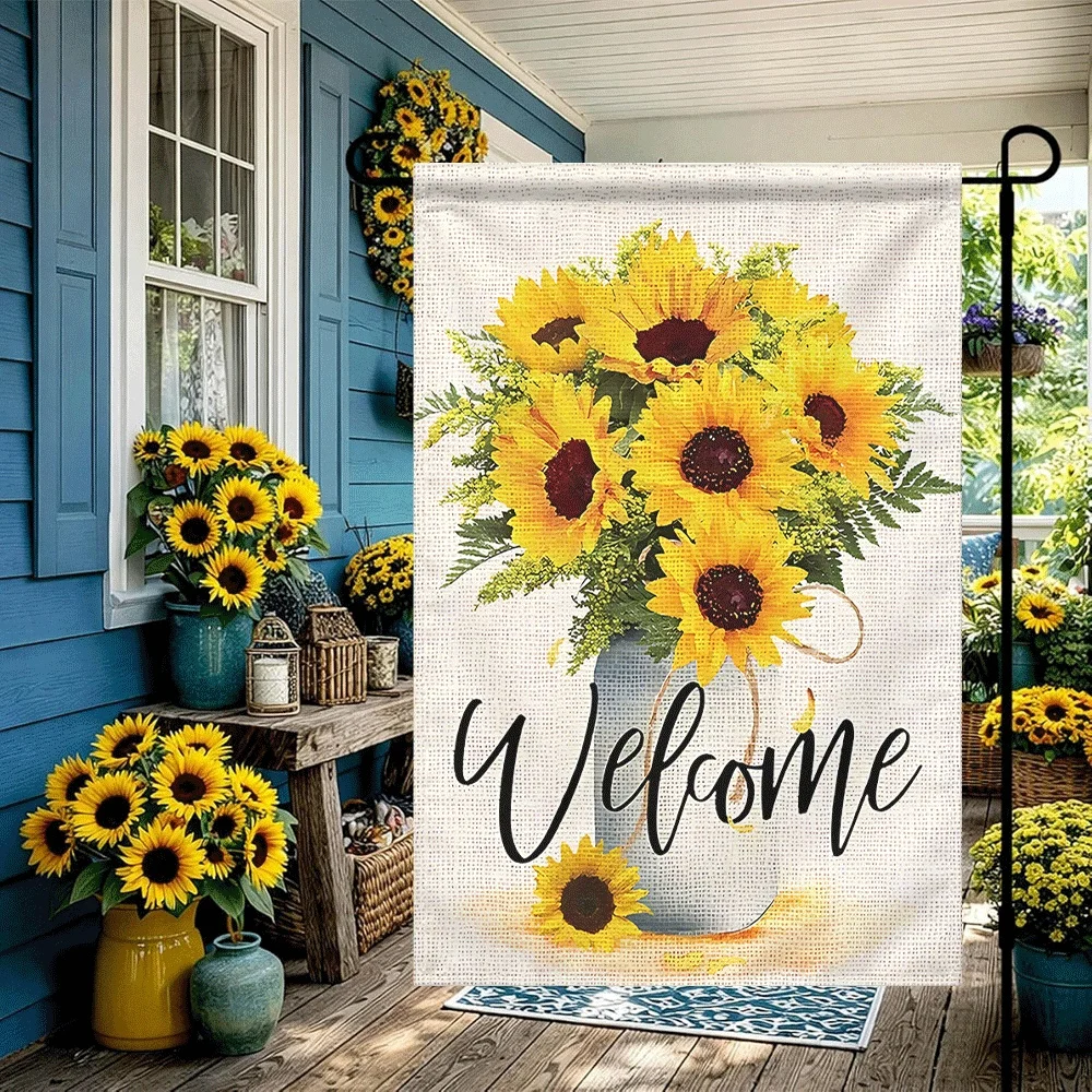 

1PC Sunflower Welcome Garden Flag Burlap Vase Floral Print Outdoor Decorative Flag for Yard Patio Porch Farmhous