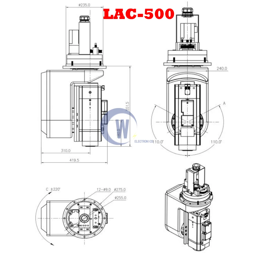 Advanced Flexibility and Precision: LAC-500 L-Shaped Five-Axis Head Swing Arm Rotation Mechanism for Engraving and Milling