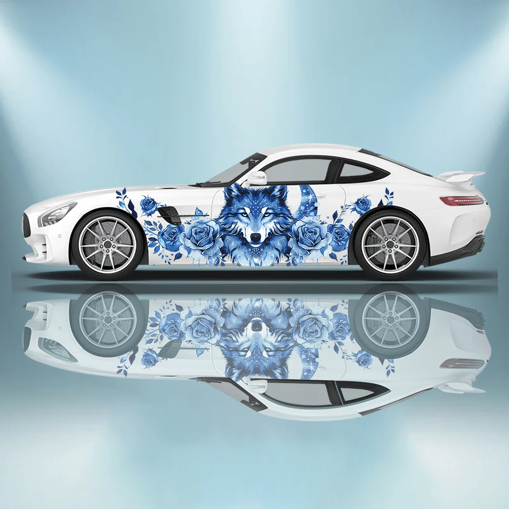 

Blue Wolf King Ice-Rose Car Vinyl Wraps Decal Self-adhesive Anti Scratch Sticker Suitable for Trucks SUV Decor Auto Accessories
