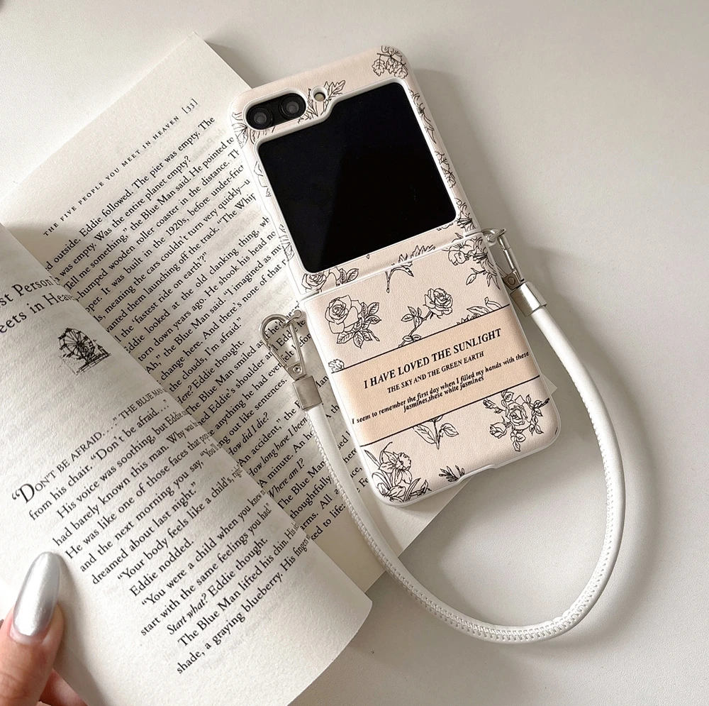 For Samsung Galaxy Z Flip 5 Rose Flower Case Folding Phone Case Crossbody Rope Phone Cover For Samsung Z Flip 4 3 6 Flip5 Flip4