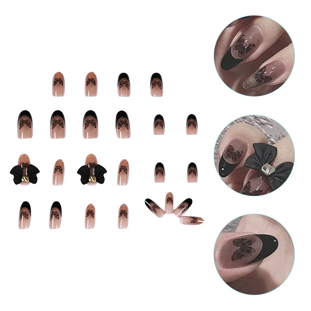 

24Pcs Fake Nails Kit Butterflies Press on Short Glossy ABS False Nails for Women Salon Home DIY Gothic Halloween