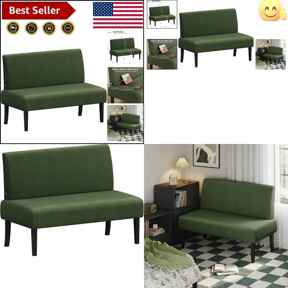 

Living Room SofasSleek Compact Loveseat with USB Charging for Small Spaces Easy Assembly Green