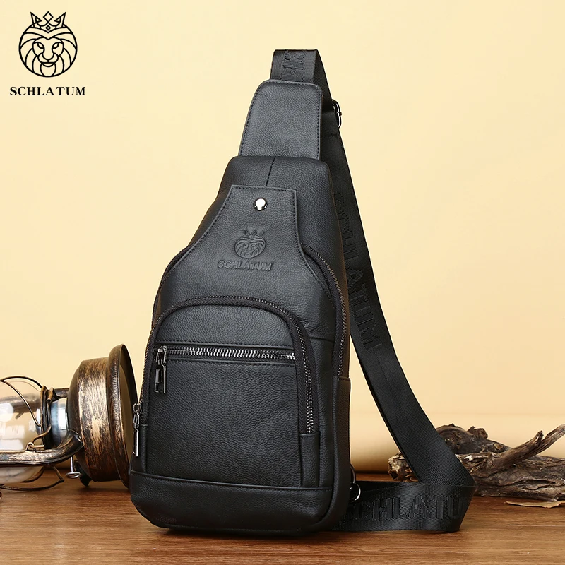 SCHLATUM-Bolsa de couro crossbody para homens, carregamento USB, impermeável, multifunções, luxuosa bolsa de ombro