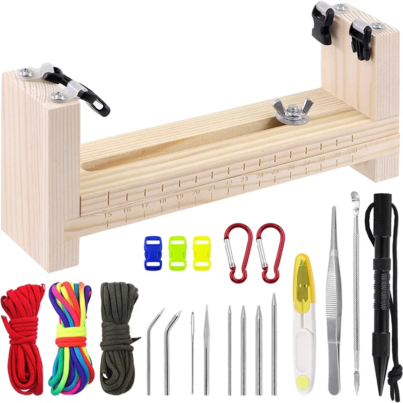 

1 set Paracords Bracelet Jig Kit, Adjustable Wood Weaving Jig Bracelet Maker with Knotter Tool Lacing Needles