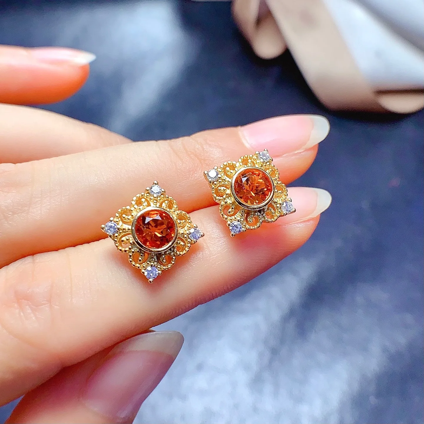 

FS 5mm Natural Citrine/Topaz/Opal Earrings S925 Sterling Silver Fine Fashion Charm Weddings Jewelry for Women Certificate