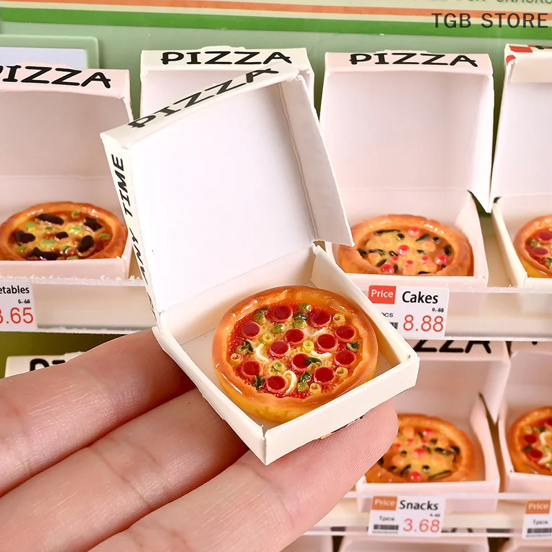 6 pçs aleatório casa de bonecas em miniatura pizza ou caixa embalagem modelo cozinha comida decoração brinquedo casa boneca acessórios