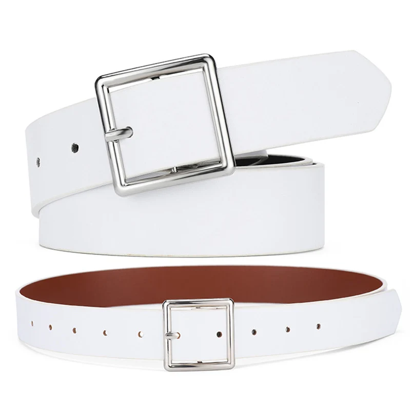 Women's Belt PU Leather Rectangle Metal Buckle Black Khaki Red Fashion Accessories Waistband for Women Cinturones Para Mujer