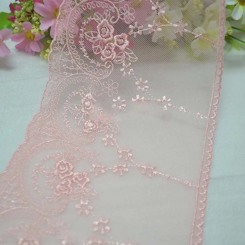 42Yards White Embroidery Mesh Lace Fabric for Curtain Accessories Flower Embroidered Lace Ribbon 12cm