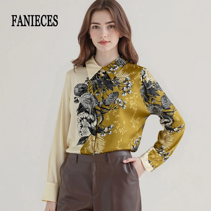 

Summer Elegant Designer Women Shirt Vintage Luxury Print Long Sleeve Lapel Commute Casual All Match Blouse Tops Brand New Blusas