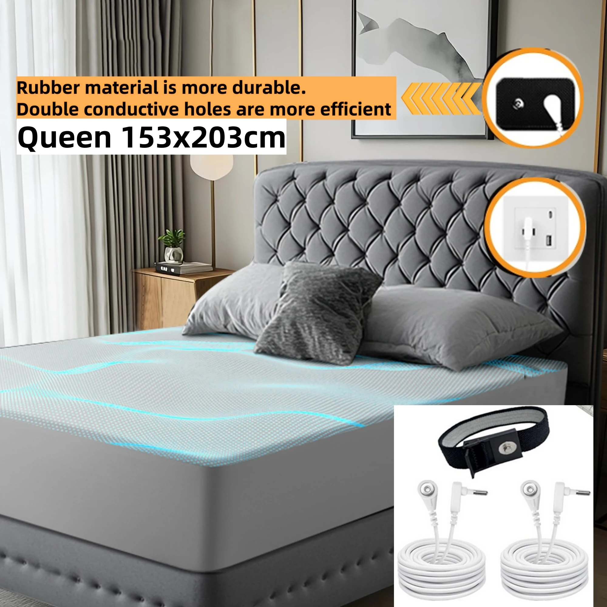

Amradield Queen Grey Заземление Плоский лист 10 % серебряное волокно, электропроводность, заземление, уход за сном, можно стирать в машине