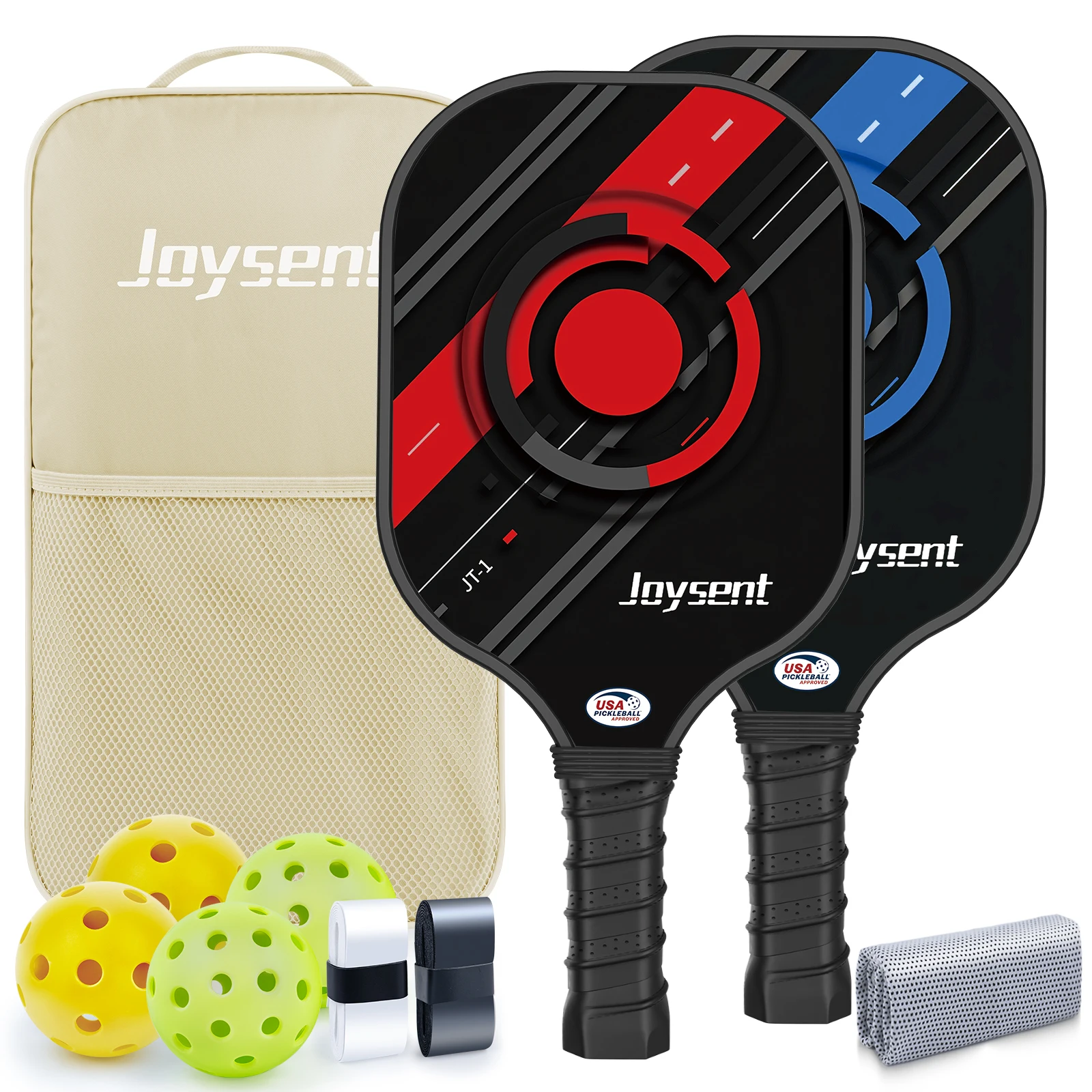 

Joysent Pickleball Paddles USAPA Approved T300 Carbon Fiber Set of 2 Lightweight Pickle Ball Rackets with 4 Balls 1 Carry Bag