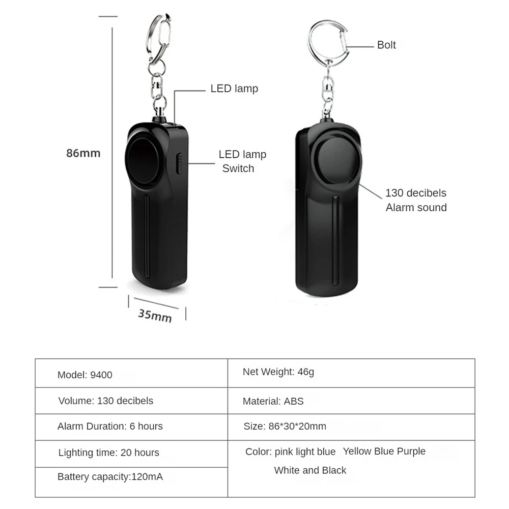여아 어린이 여성 보안 키체인 보안 경보, 130dB 안전 비상 보안 호신 경보, 1 개, 2 개