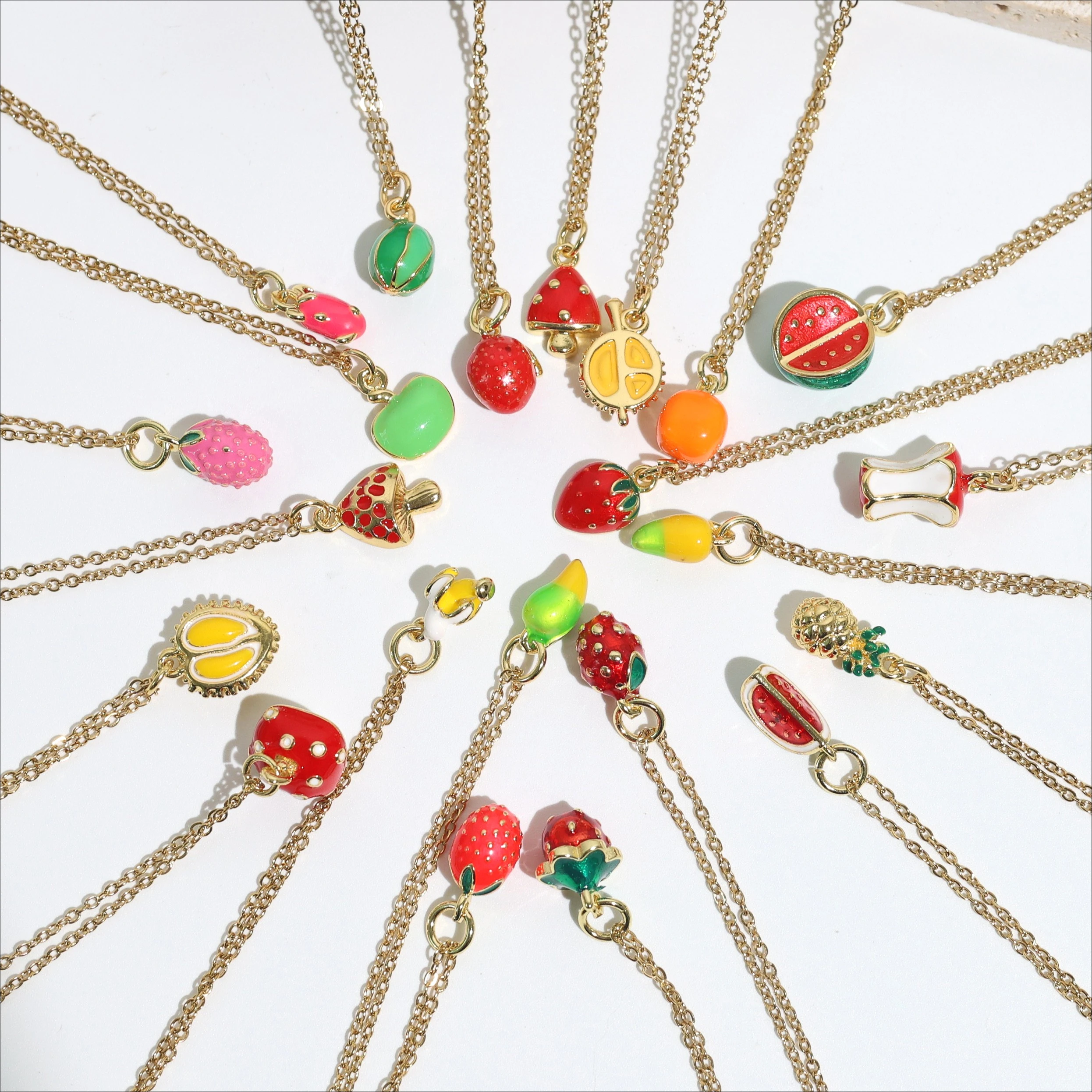 Cute Sweet 3D Fruit Series Pendant Necklace For Women Girls Strawberry Apple Durian Dragon Fruit Summer Charms Jewelry Gifts