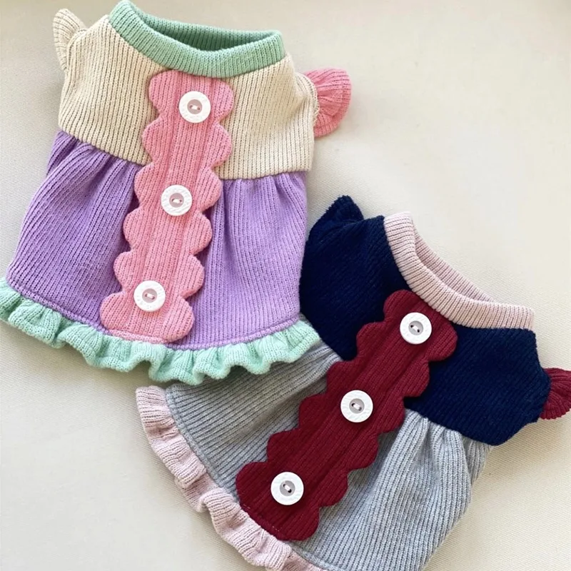 

Colorblocked Skirt Puppy Fall Clothes Teddy Cat Warm Dress Bichon Corduroy Pullover Maltese Pretty Dresses XS-XL