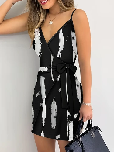 Imagen 2 del producto Vestido de mujer novedad de verano Sexy cuello en V faja cintura vestido de tirantes cortos vacaciones ocio cómodo elegante ropa Casual