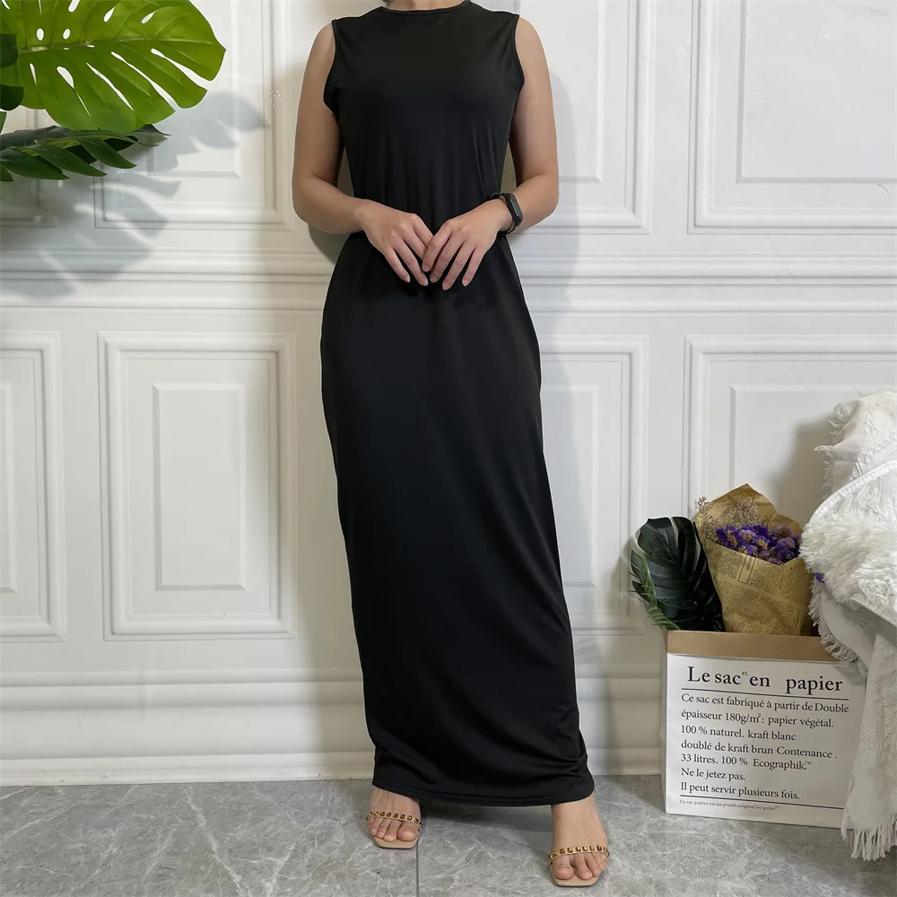 All-Match Effen Onder Abaya Binnenjurk Moslim Voor Vrouwen Effen Jurk Midden-Oosten Dubai Innerlijke Abaya Islamitische Kleding Dames Arabisch