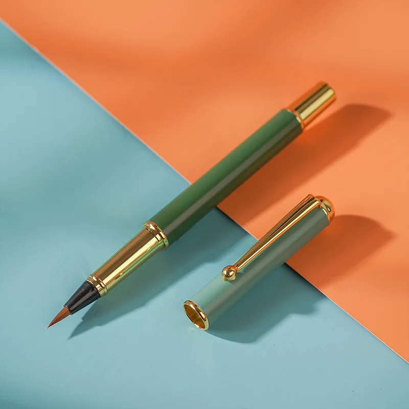 Morandi Fountain Pen Type Calligraphy Brushes Metal Soft Weasel Hair Small Regular Script Brush for Student Painting Writing