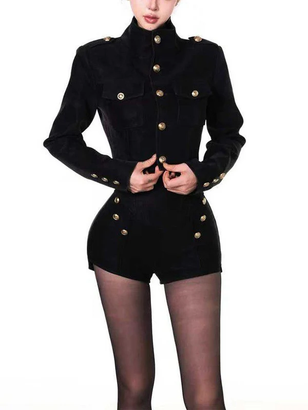Luxury Girl Shoulder Pad Long Sleeve Women's Set High Waist Short Pants Two-Piece Autumn Winter Fashion Outerwear Ensemble