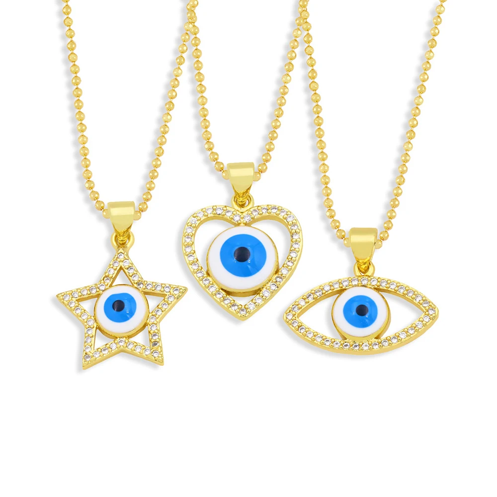 

Fashion Personality Creative Geometric Love Five-pointed Star Demon Eye Necklace Sweater Chain Female Simple Ladies Necklace